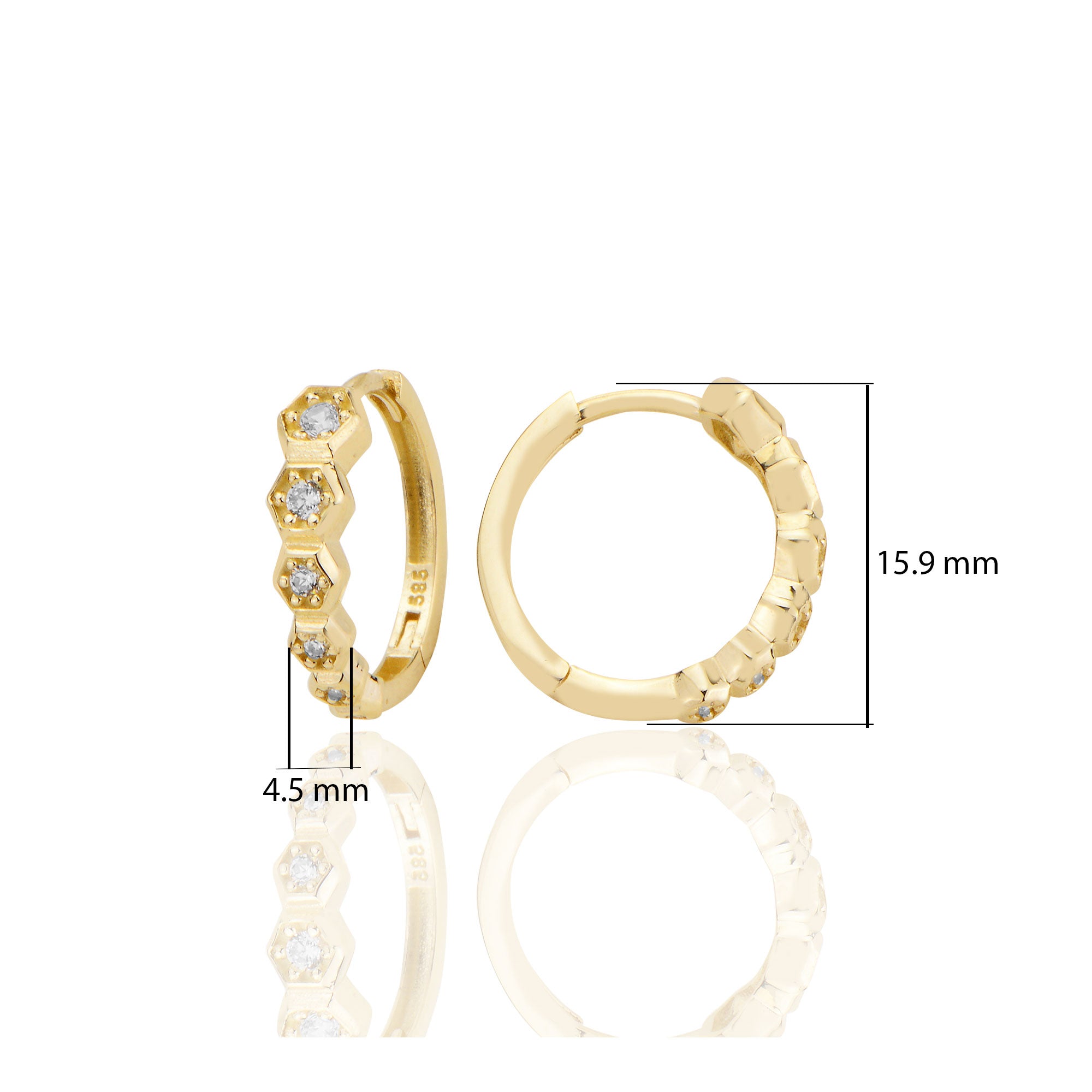 14 ayar Altın Huggie Petek Sırataşlı Küpe Zirkon Taşlı T096