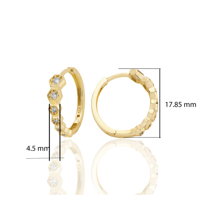 14 ayar Altın Huggie Petek Sırataşlı Küpe Zirkon Taşlı T097