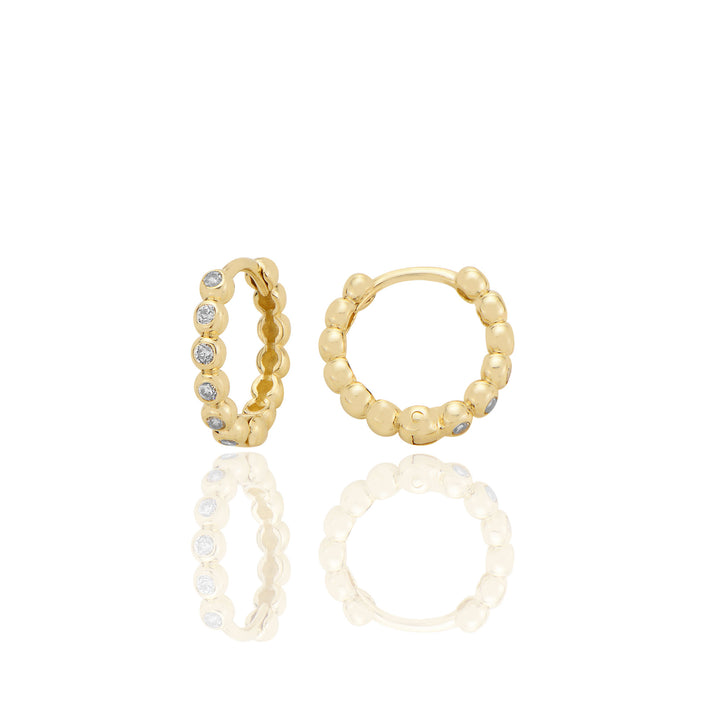 14 ayar Altın Huggie Halka Küpe Zirkon Taşlı T098