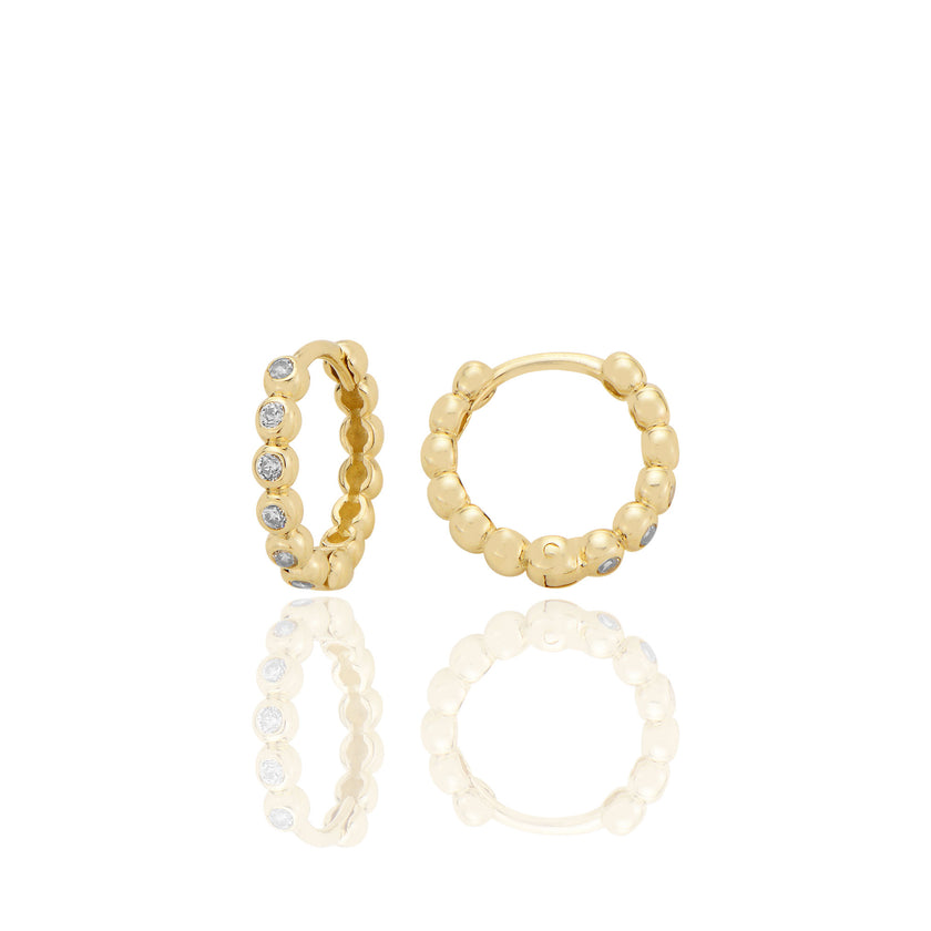 14 ayar Altın Huggie Halka Küpe Zirkon Taşlı T098