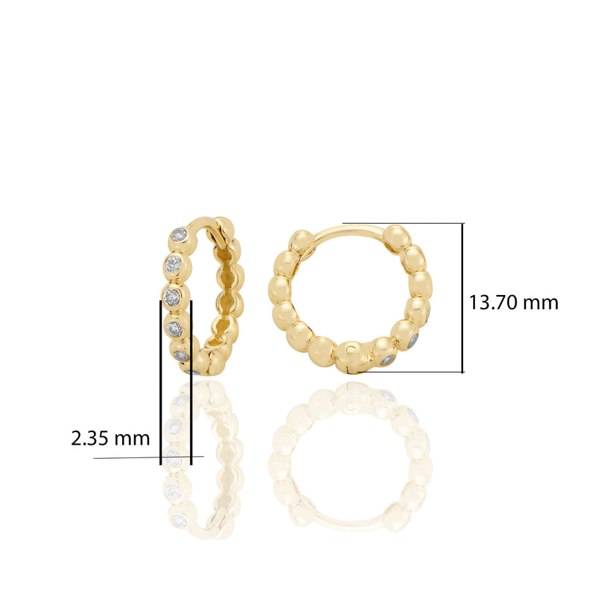 14 ayar Altın Huggie Halka Küpe Zirkon Taşlı T098