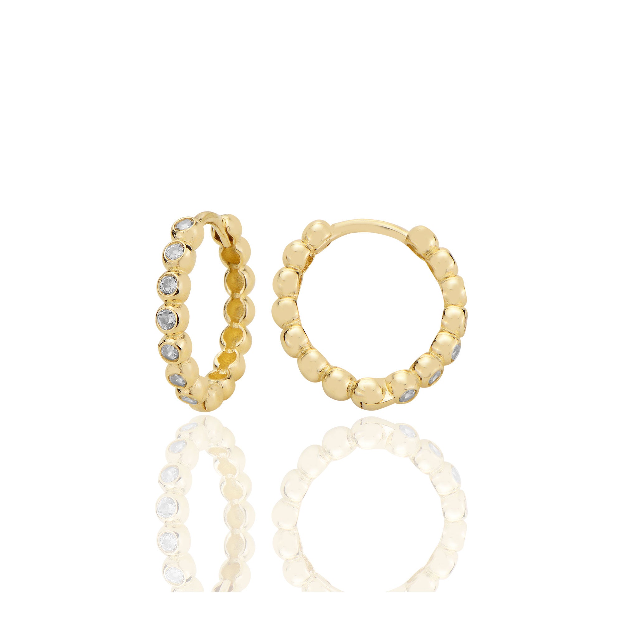 14 ayar Altın Huggie Halka Küpe Zirkon Taşlı T099