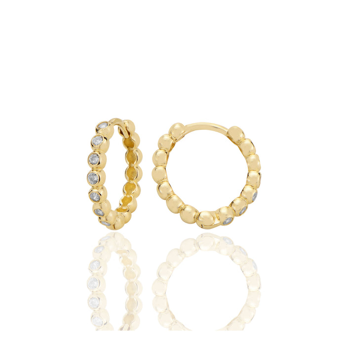 14 ayar Altın Huggie Halka Küpe Zirkon Taşlı T099