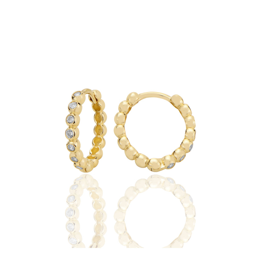 14 ayar Altın Huggie Halka Küpe Zirkon Taşlı T099