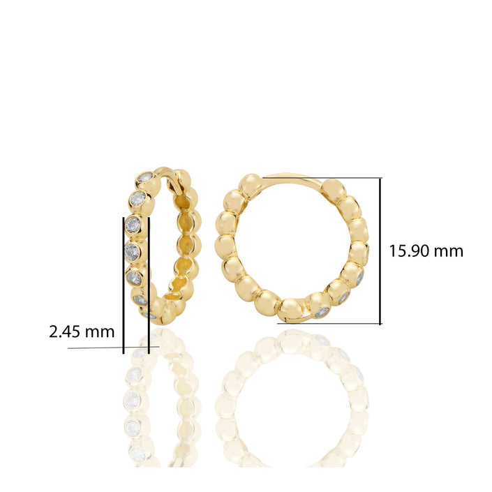 14 ayar Altın Huggie Halka Küpe Zirkon Taşlı T099