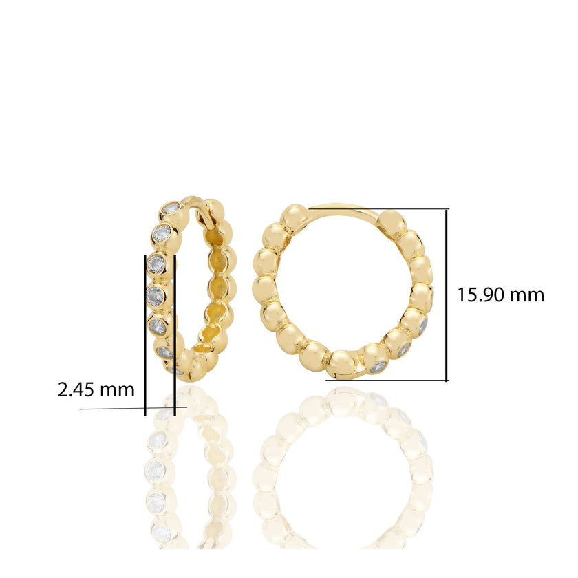 14 ayar Altın Huggie Halka Küpe Zirkon Taşlı T099