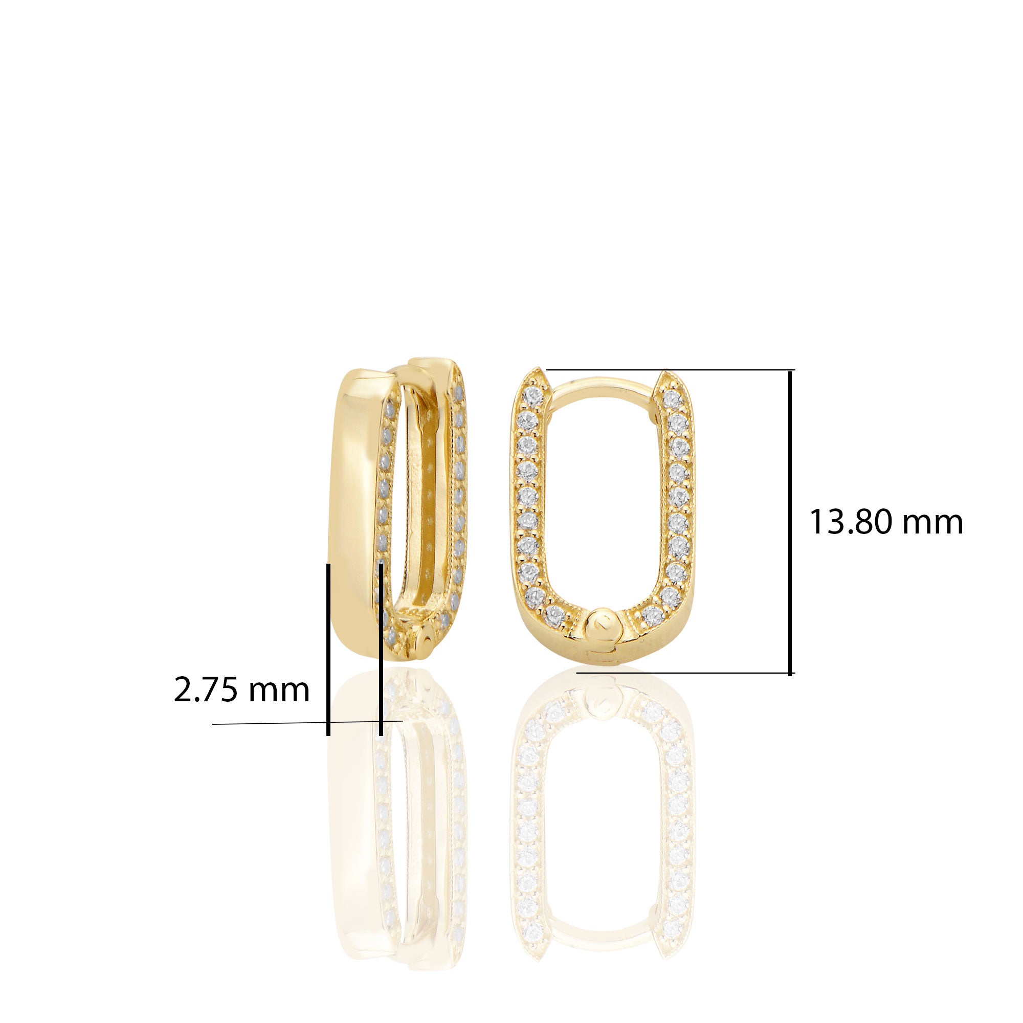 14 ayar Altın Huggie Dikdörtgen Oval Köşeli Küpe Zirkon Taşlı T100