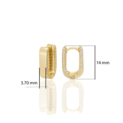 14 ayar Altın Huggie Dikdörtgen Oval Köşeli Küpe Zirkon Taşlı T101