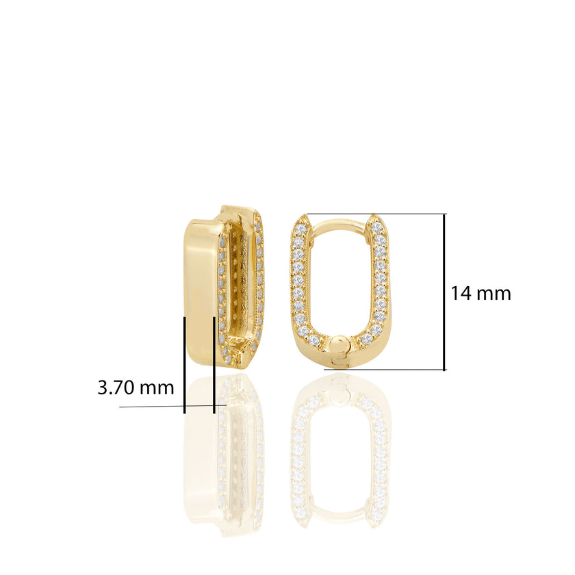 14 ayar Altın Huggie Dikdörtgen Oval Köşeli Küpe Zirkon Taşlı T101