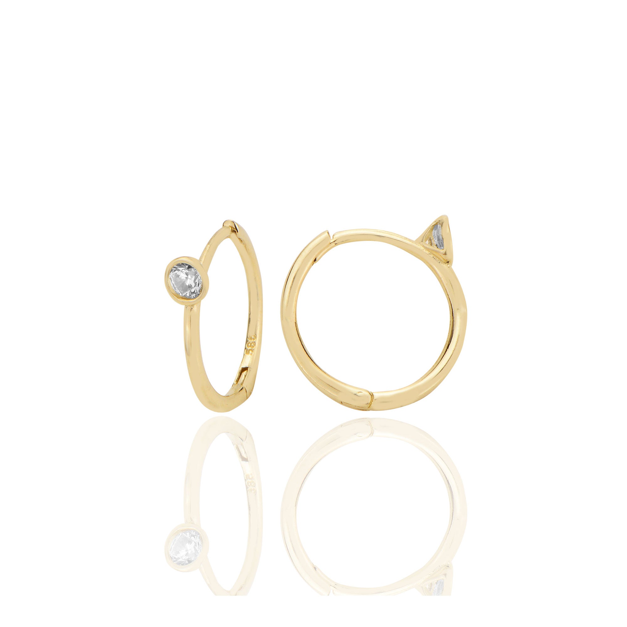 14 ayar Altın Tektaş Huggie Küpe Zirkon Taşlı T102