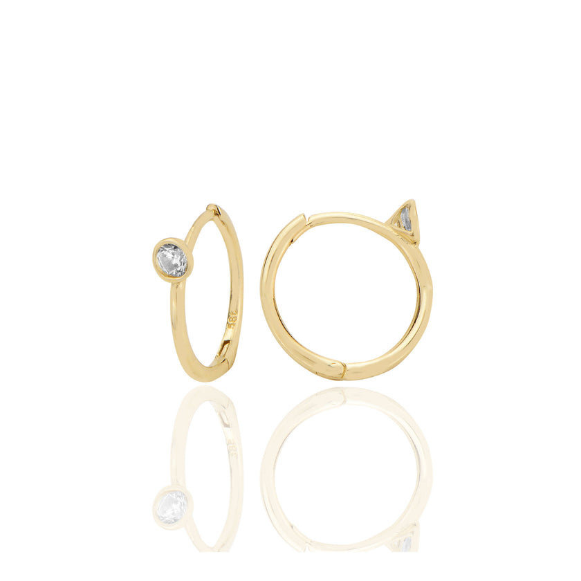 14 ayar Altın Tektaş Huggie Küpe Zirkon Taşlı T102