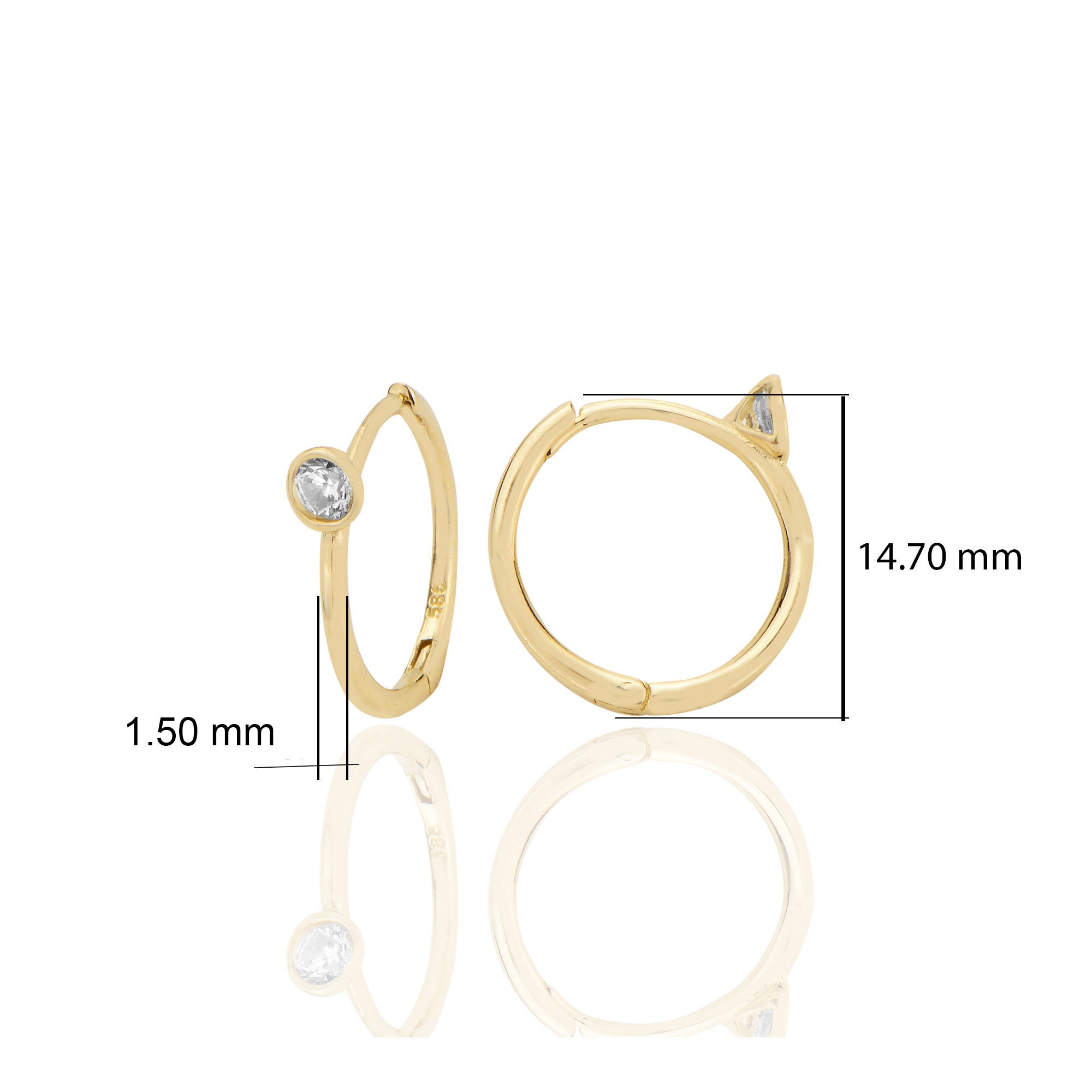 14 ayar Altın Tektaş Huggie Küpe Zirkon Taşlı T102