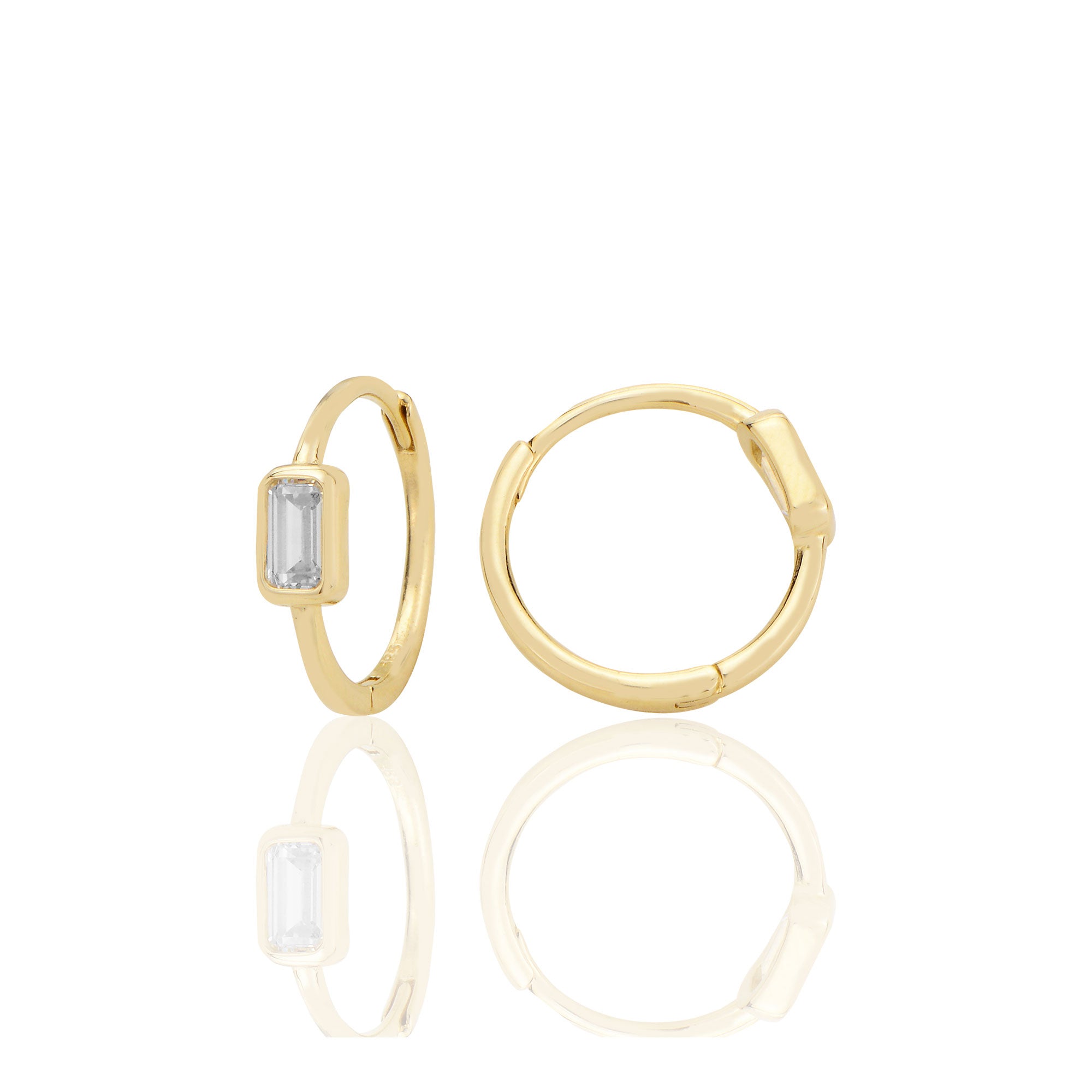 14 ayar Altın Tektaş Baget Huggie Küpe Zirkon Taşlı T103