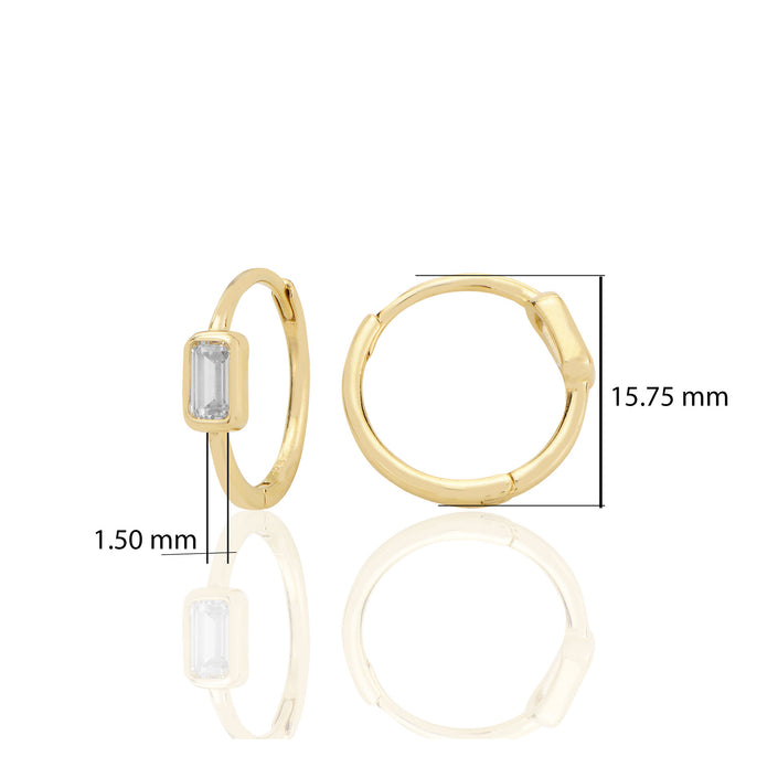 14 ayar Altın Tektaş Baget Huggie Küpe Zirkon Taşlı T103