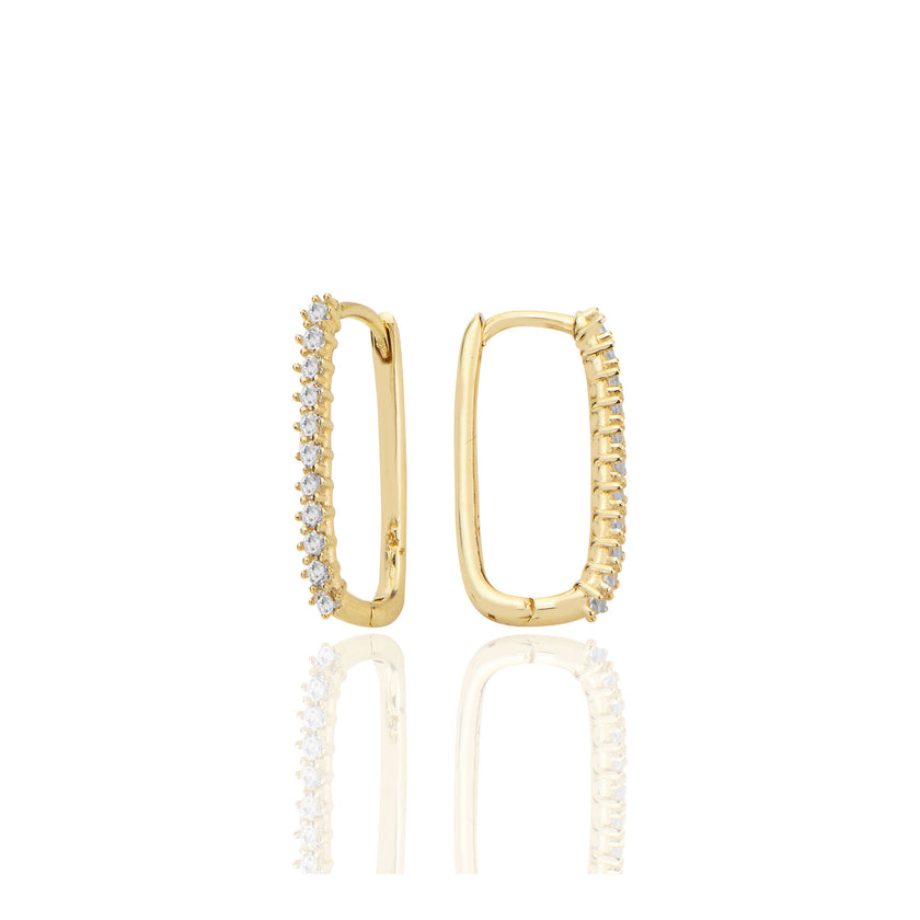 14 ayar Altın Dikdtörgen Oval Köşeli Huggie Küpe Zirkon Taşlı T104