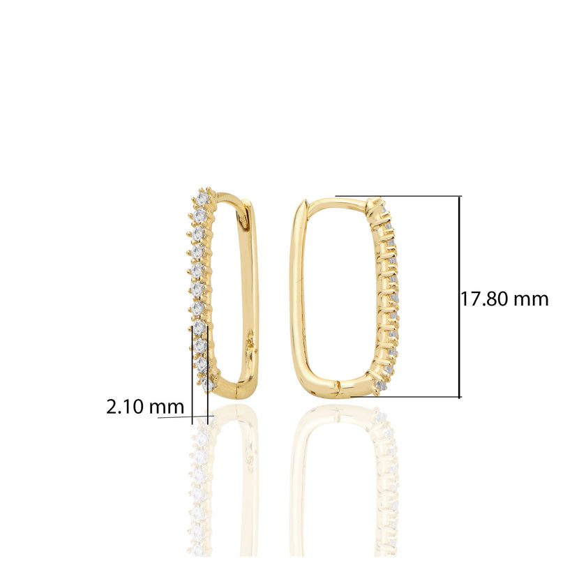 14 ayar Altın Dikdtörgen Oval Köşeli Huggie Küpe Zirkon Taşlı T104