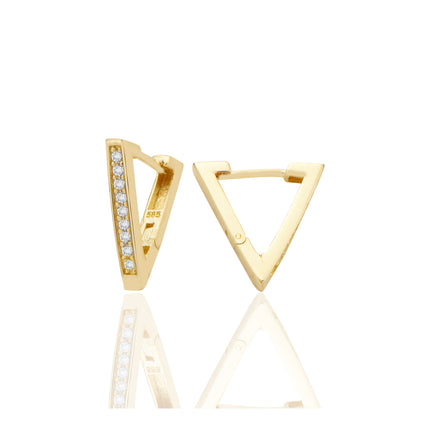 14 ayar Altın Üçgen Küpe Zirkon Taşlı T110