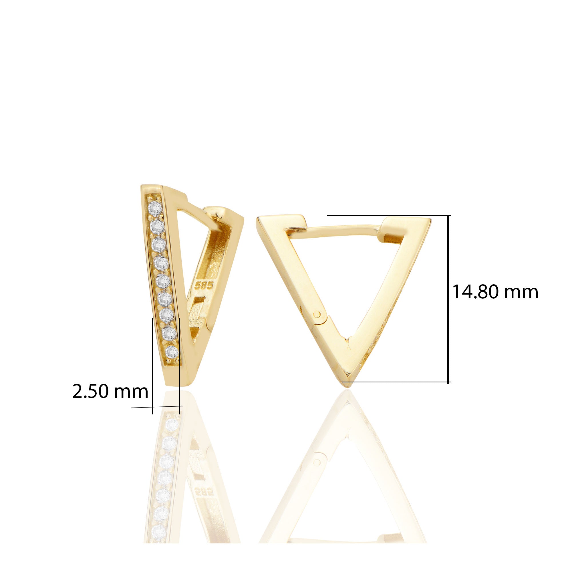14 ayar Altın Üçgen Küpe Zirkon Taşlı T110