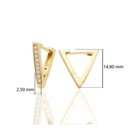 14 ayar Altın Üçgen Küpe Zirkon Taşlı T110