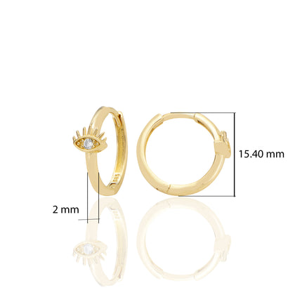 14 ayar Altın Kirpikli Göz Küpe Zirkon Taşlı T111