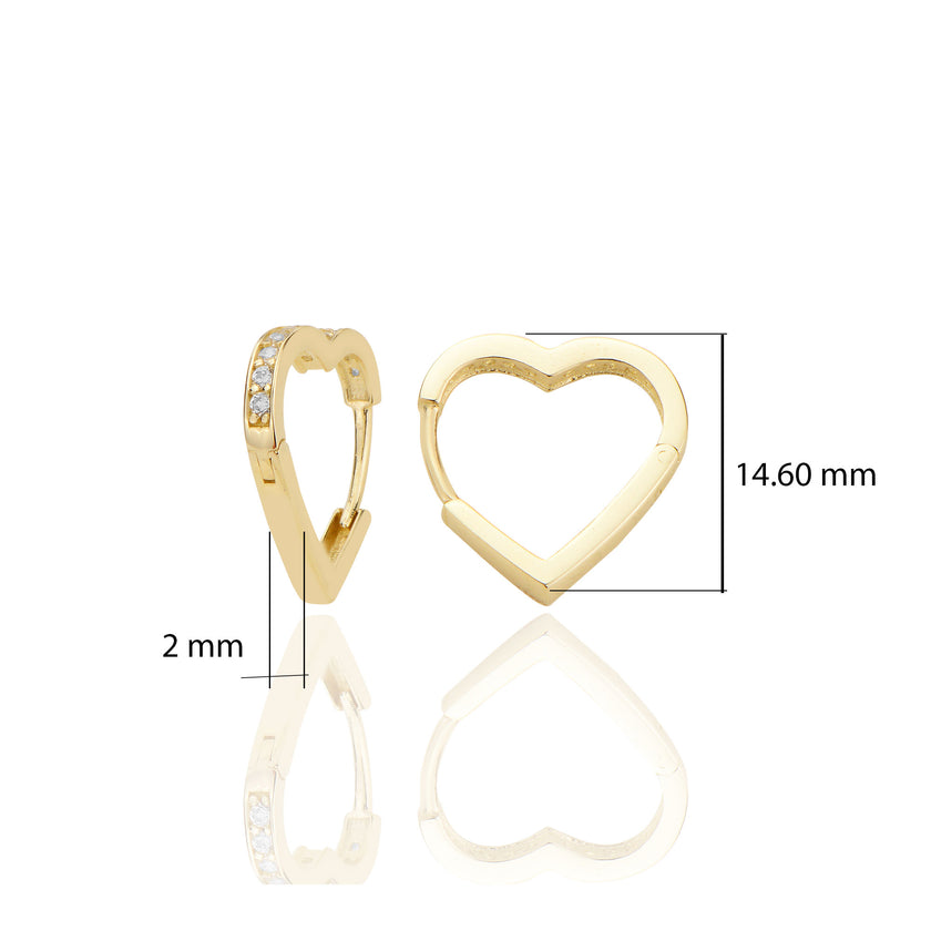 14 ayar Altın Kalp Küpe Zirkon Taşlı T112
