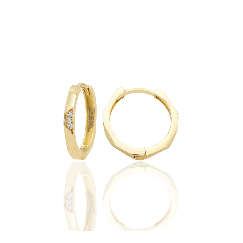 14 ayar Altın Huggie Beşgen Küpe Zirkon Taşlı T113