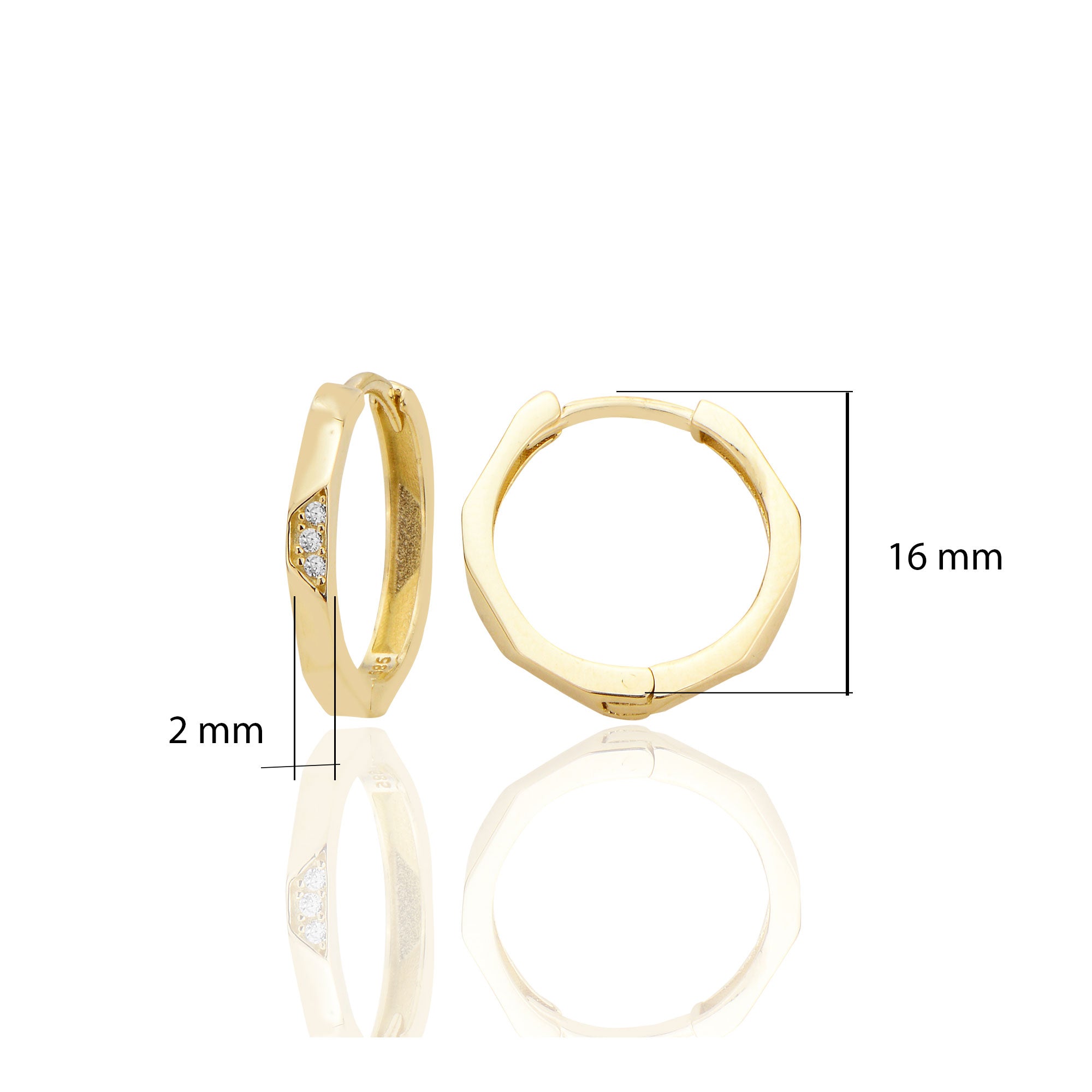 14 ayar Altın Huggie Beşgen Küpe Zirkon Taşlı T113