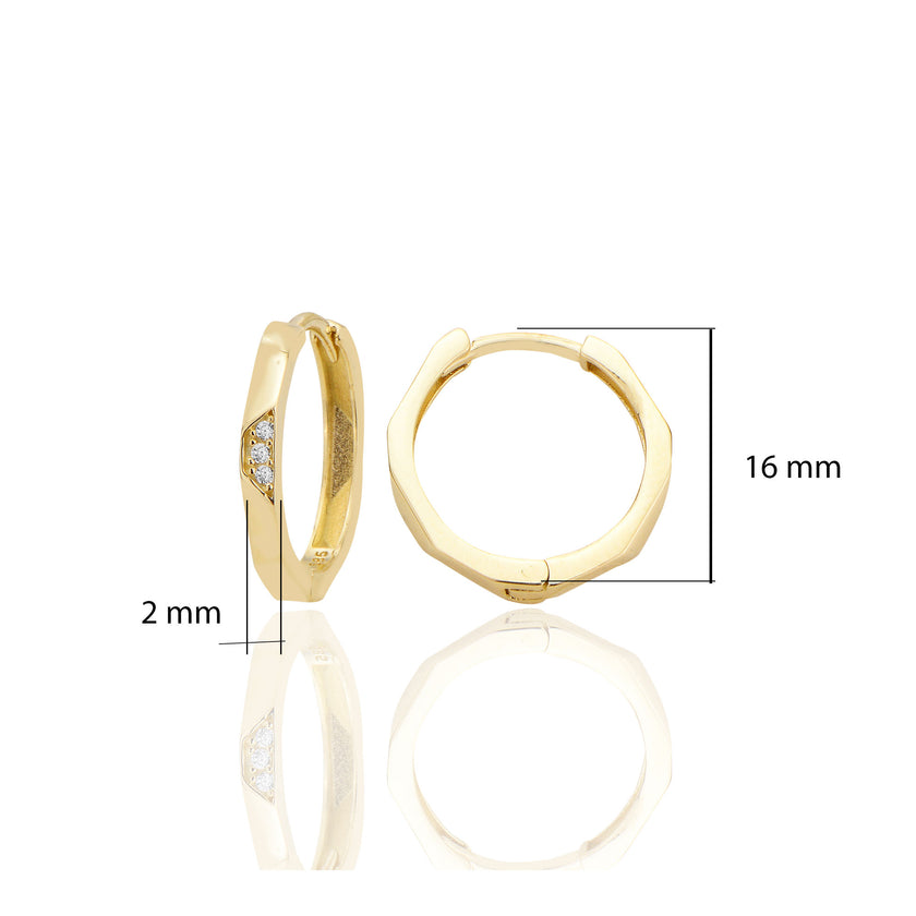 14 ayar Altın Huggie Beşgen Küpe Zirkon Taşlı T113