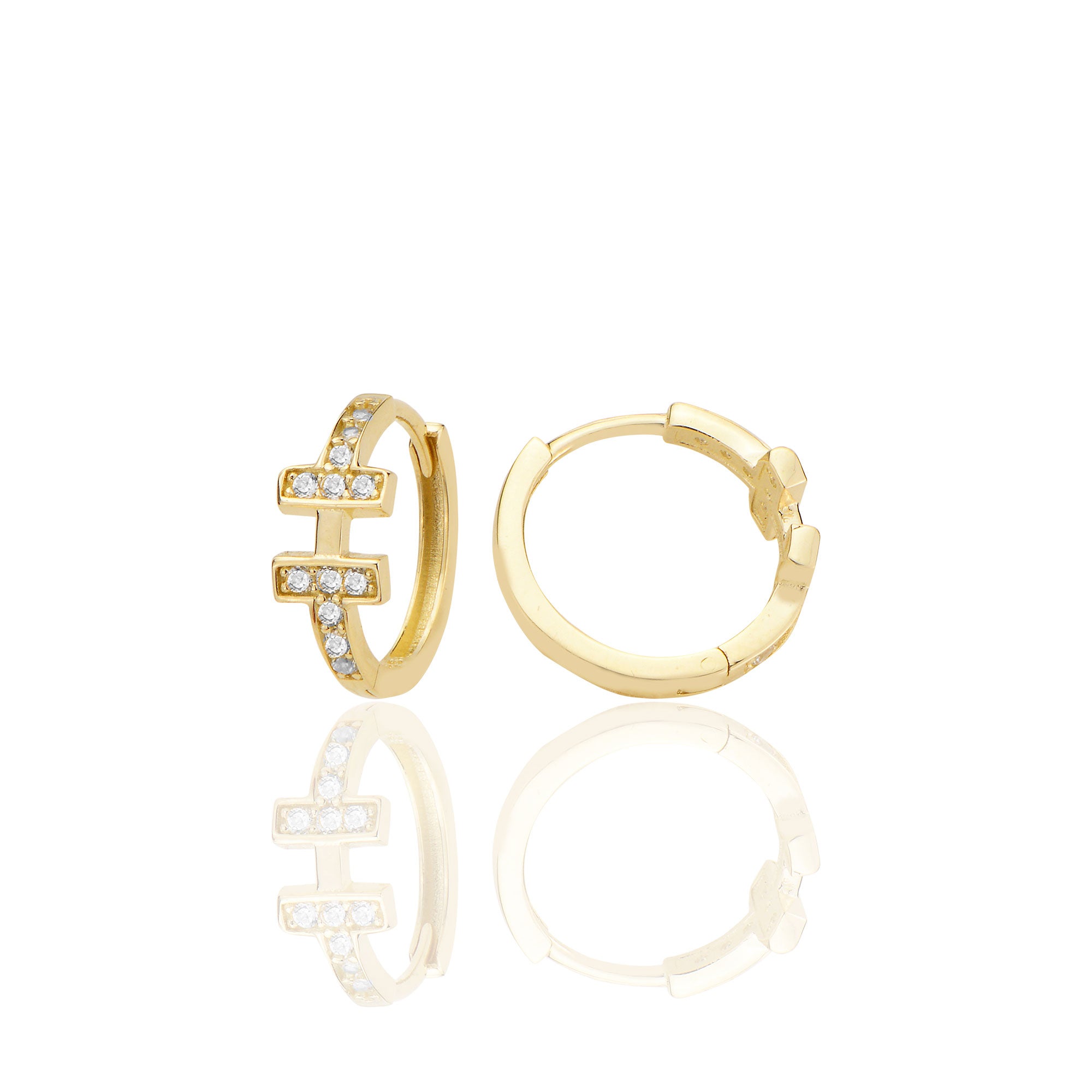 14 ayar Altın Huggie Küpe Zirkon Taşlı T114