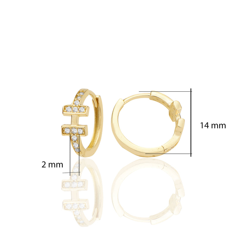 14 ayar Altın Huggie Küpe Zirkon Taşlı T114
