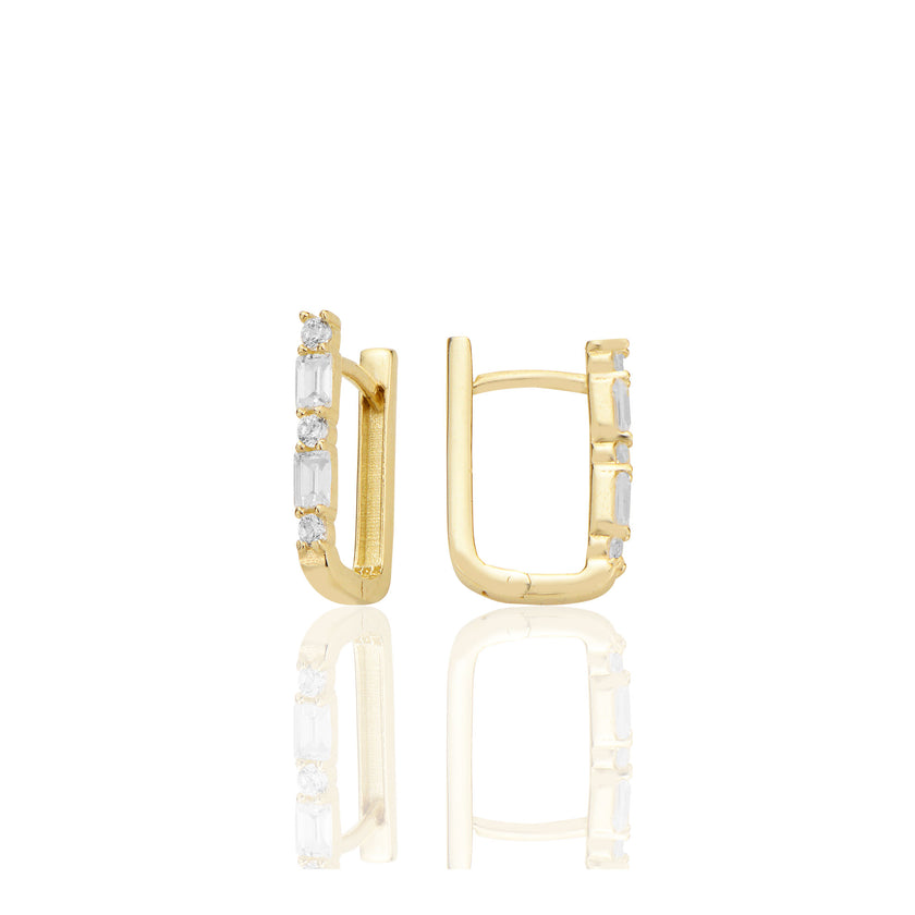 14 ayar Altın Huggie Küpe Zirkon Taşlı T117