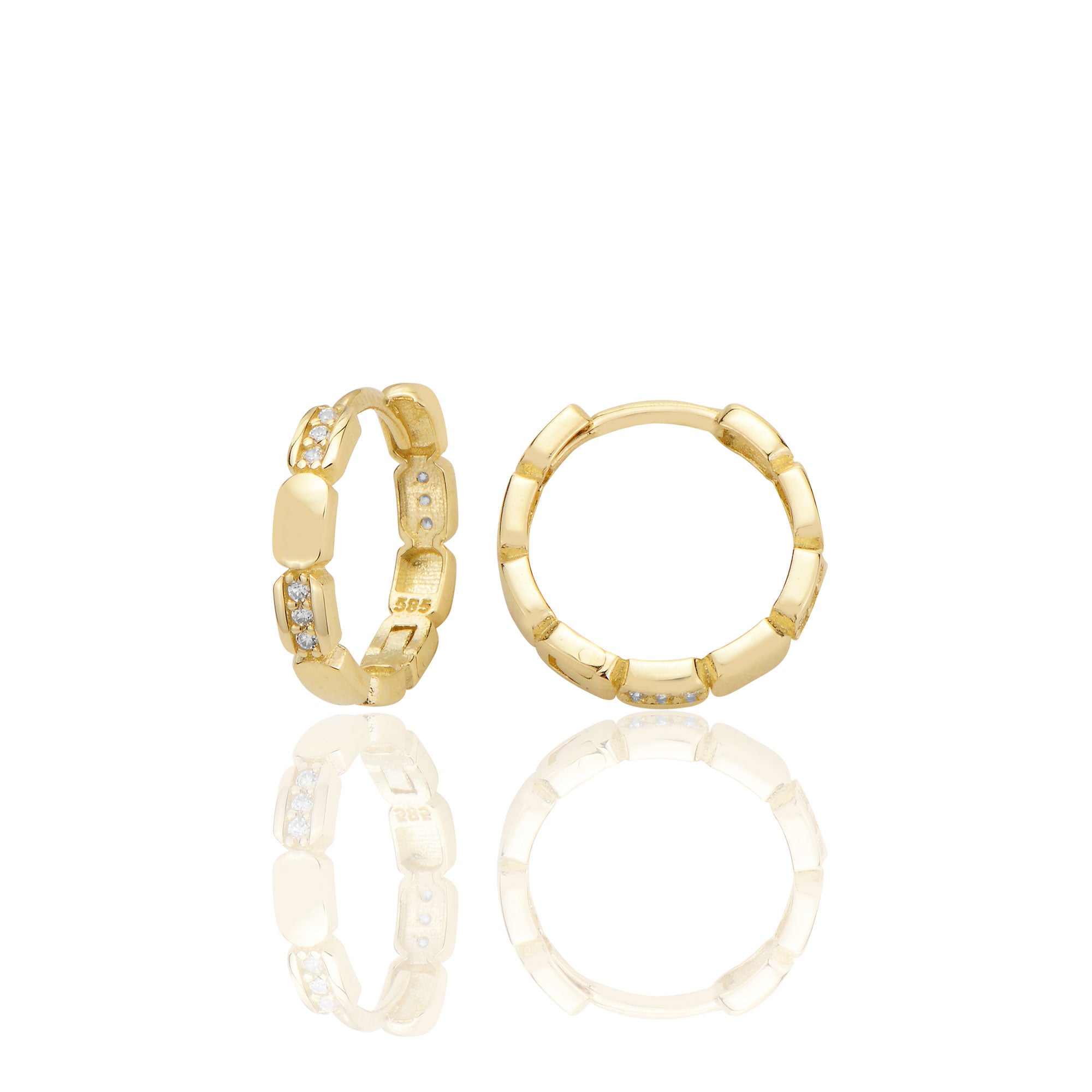 14 ayar Altın Huggie Küpe Zirkon Taşlı T119