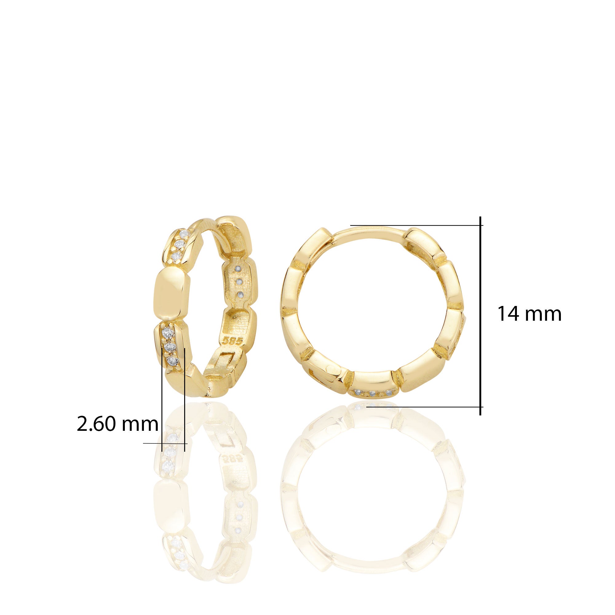 14 ayar Altın Huggie Küpe Zirkon Taşlı T119