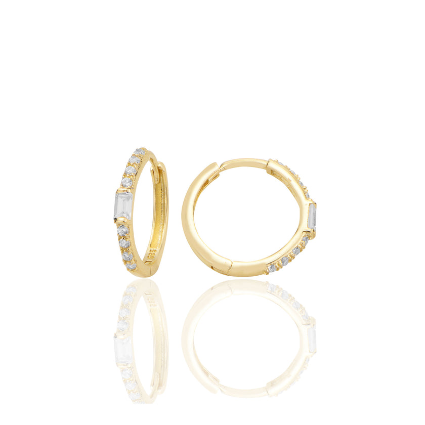 14 ayar Altın Halka Küpe Baget Zirkon Taşlı T124