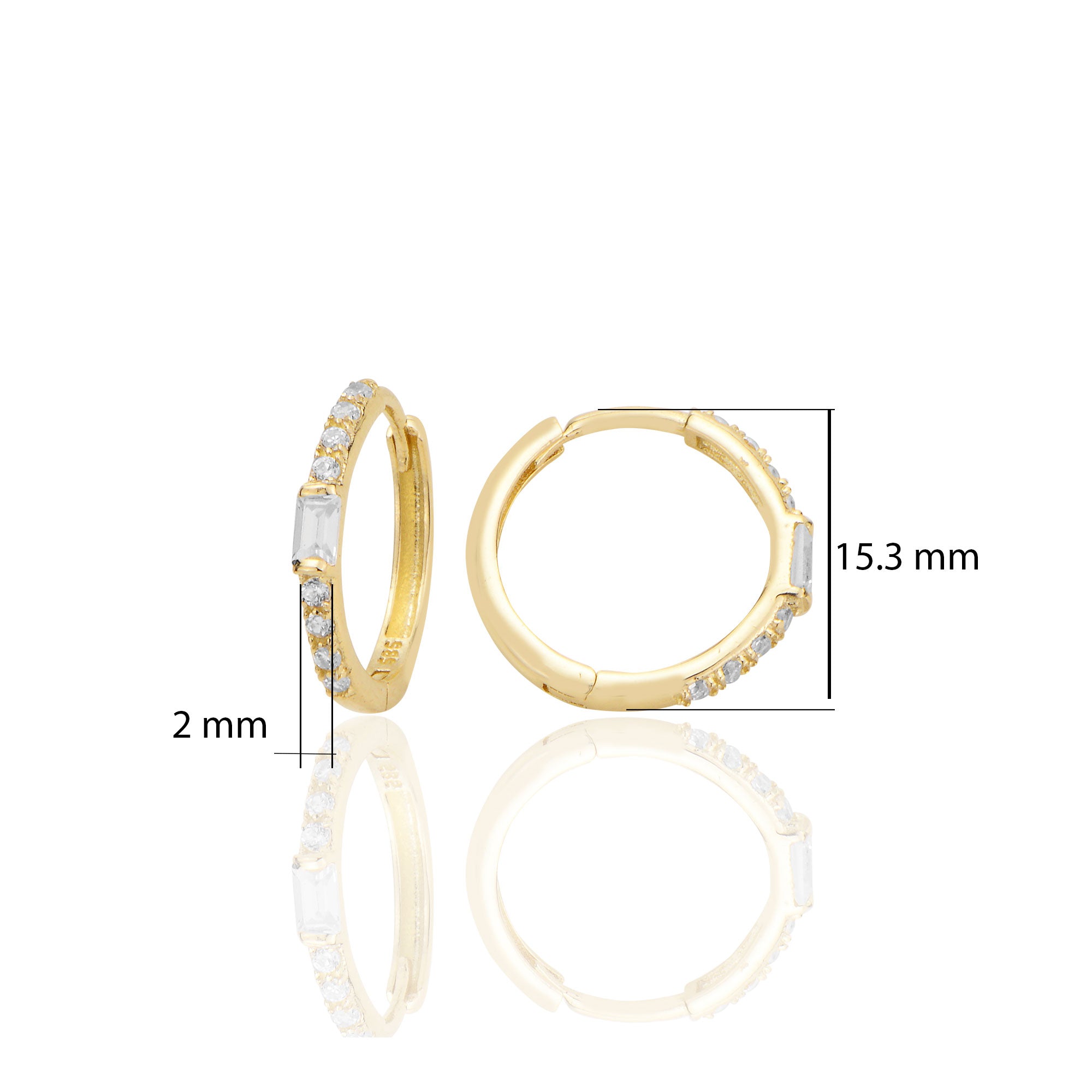 14 ayar Altın Halka Küpe Baget Zirkon Taşlı T124