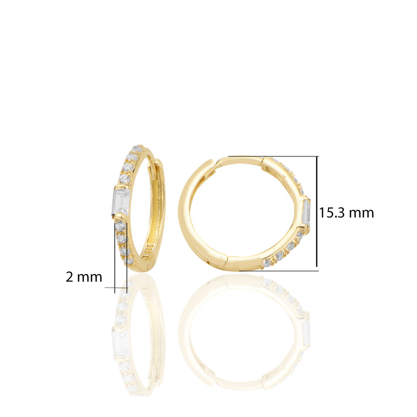 14 ayar Altın Halka Küpe Baget Zirkon Taşlı T124