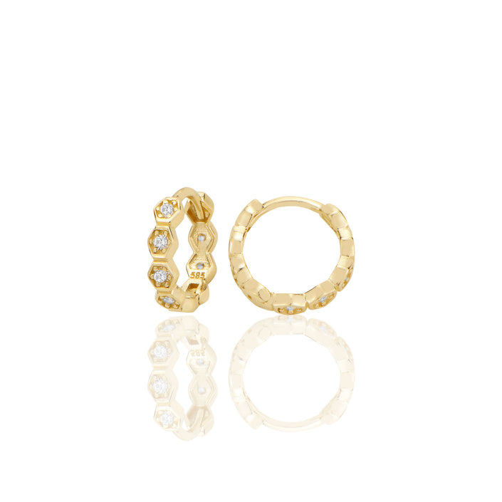 Petek 14 ayar Altın Halka Küpe Zirkon Taşlı T128