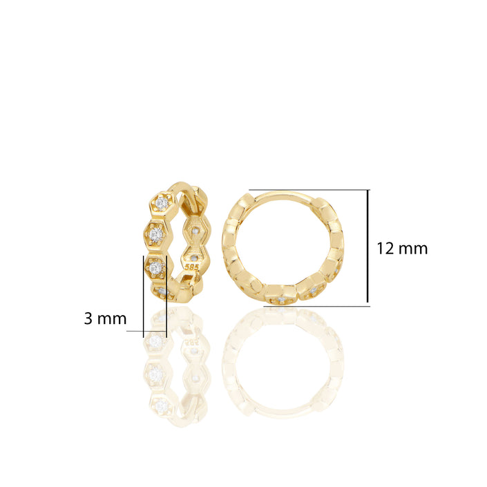 Petek 14 ayar Altın Halka Küpe Zirkon Taşlı T128