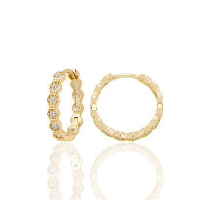 Petek 14 ayar Altın Halka Küpe Zirkon Taşlı T130