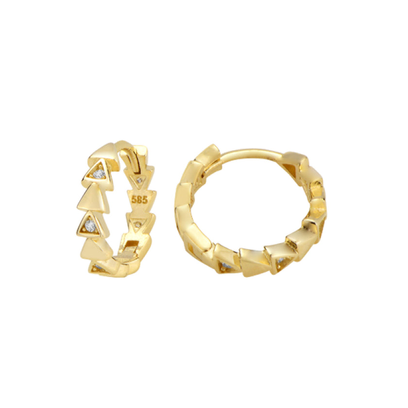 Altın 14 Ayar Pause Huggie Küpe Yeşil Maden Altın Sarı Renk