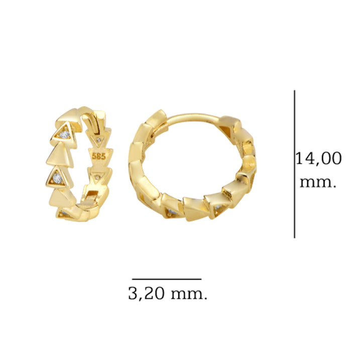 Altın 14 Ayar Pause Huggie Küpe Yeşil Maden Altın Sarı Renk