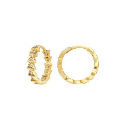 Altın 14 Ayar Üçgen Tamtur Huggie Küpe Yeşil Maden Altın Sarı Renk T135