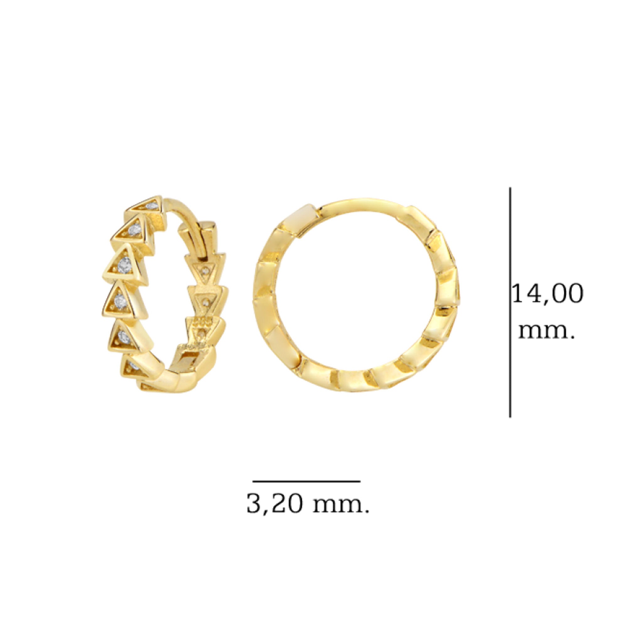 Altın 14 Ayar Üçgen Tamtur Huggie Küpe Yeşil Maden Altın Sarı Renk T135