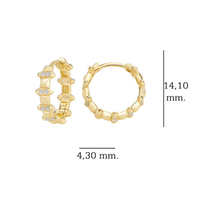 Altın 14 Ayar Huggie Küpe Minimalist Tasarım Yeşil Maden Altın Sarı Renk T136