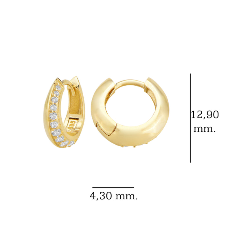 Altın 14 Ayar Huggie Küpe Minimalist Form Yeşil Maden Altın Sarı Renk T137