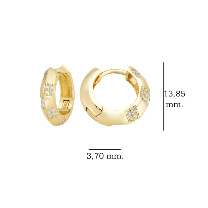 Altın 14 Ayar Huggie Küpe Füturistik Form Yeşil Maden Altın Sarı Renk T138