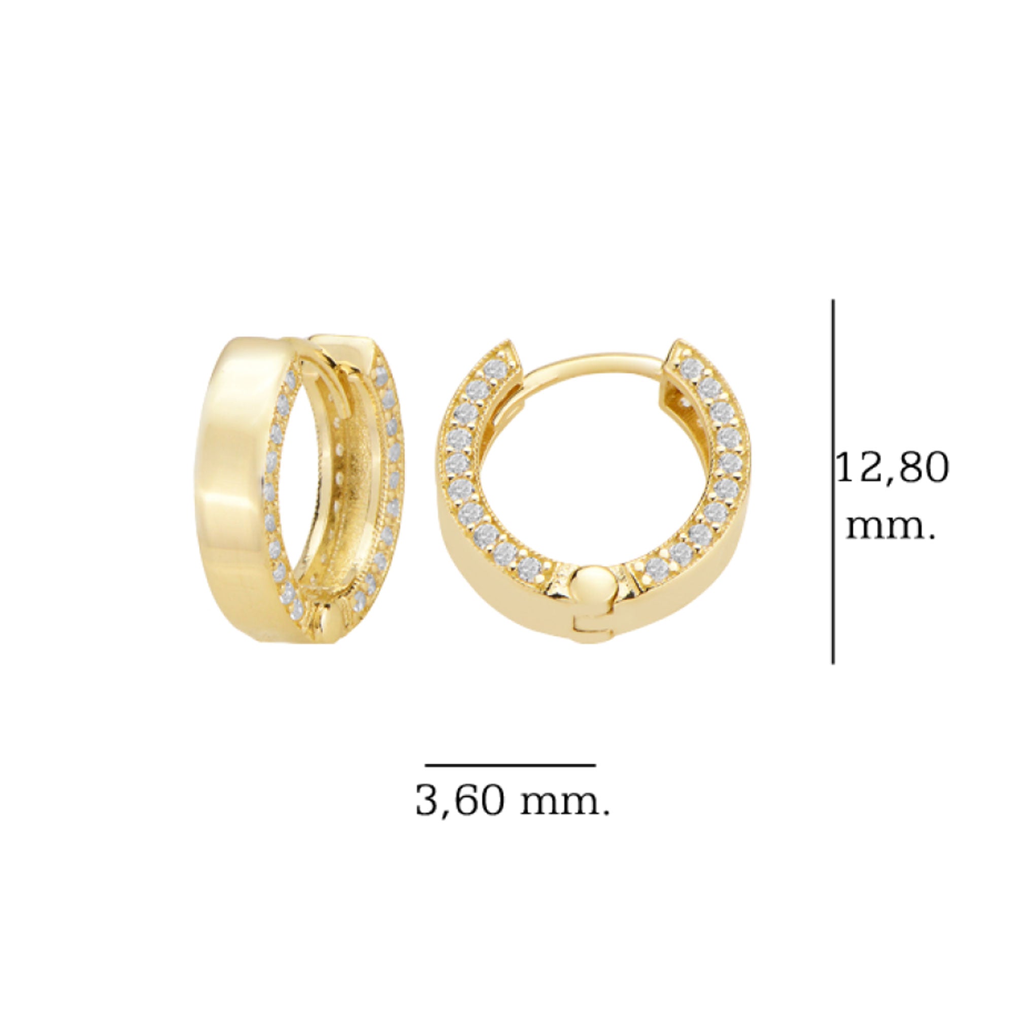 Altın 14 Ayar Huggie Küpe Yan Duvarı Taşlı Yeşil Maden Altın Sarı Renk T139