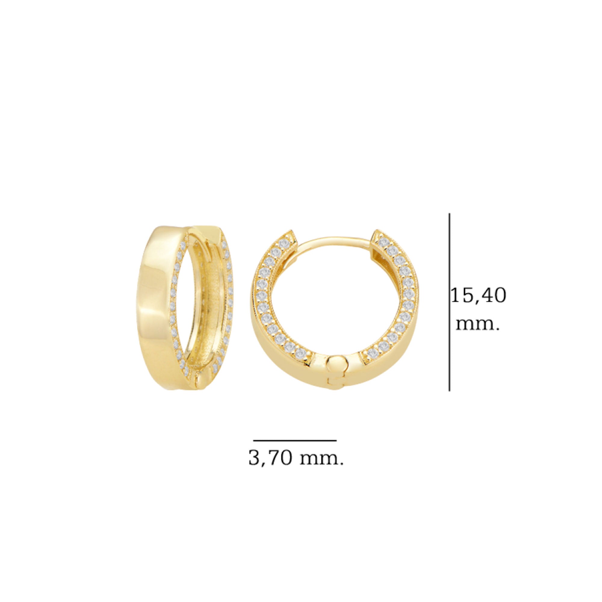 Altın 14 Ayar Huggie Küpe İçi Taşlı Yeşil Maden Altın Sarı Renk T140