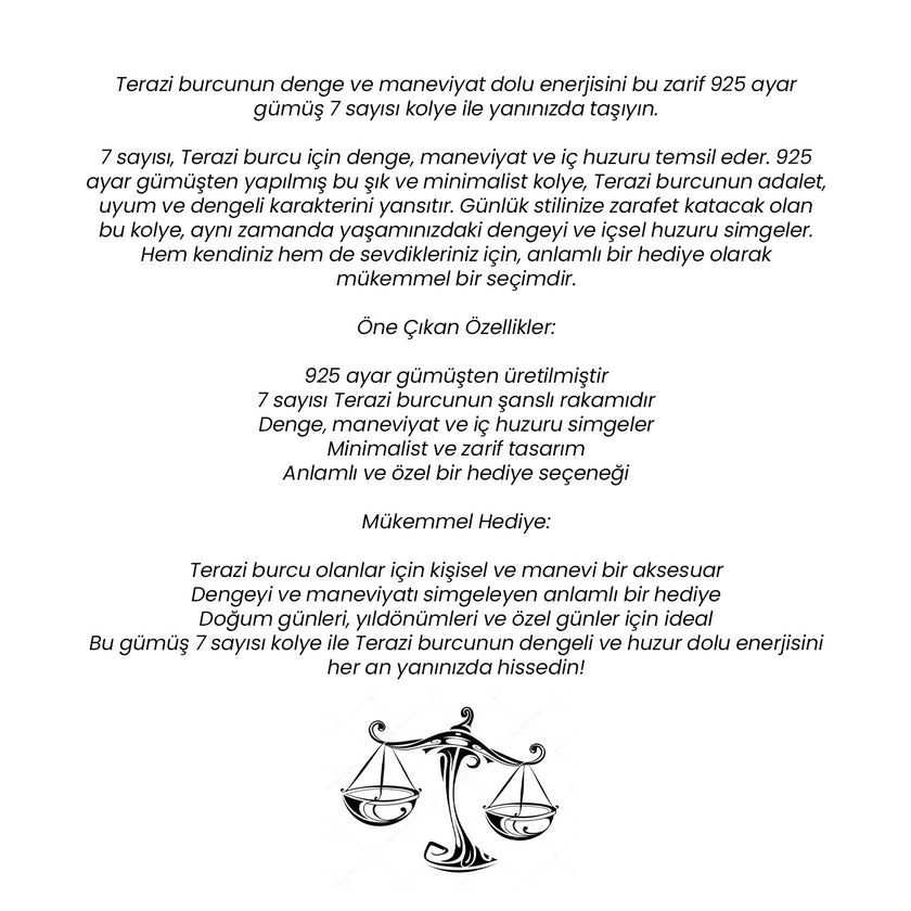 Shiny Spectra 925 Ayar Gümüş 7 Sayısı Kolye - Terazi Burcu İçin Şanslı Rakam, Maneviyat ve Denge Sembolü