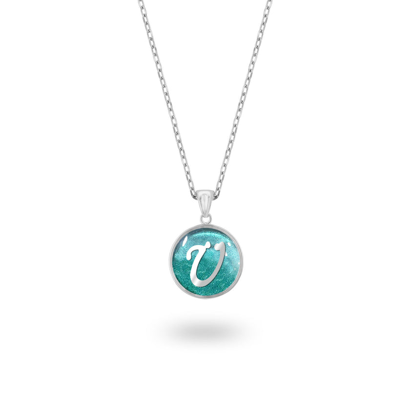 Okyanus Dokusu Üzerine İsminize Özel Gümüş Harfli Gümüş Kolye